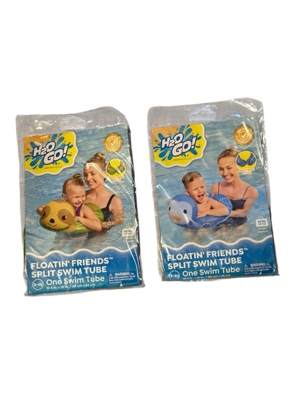 NWT set of 2 Floatin' Friends Split Swim Tube - Blue and Green/sloth and penguin